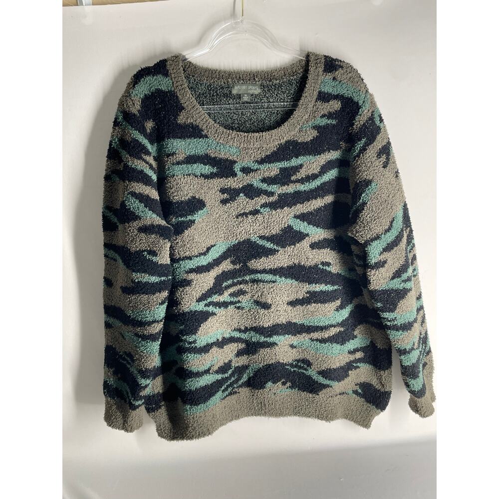 Barefoot Dreams Cozychic Seaside Camo Pullover Sweater Plus Size 1X Green Black